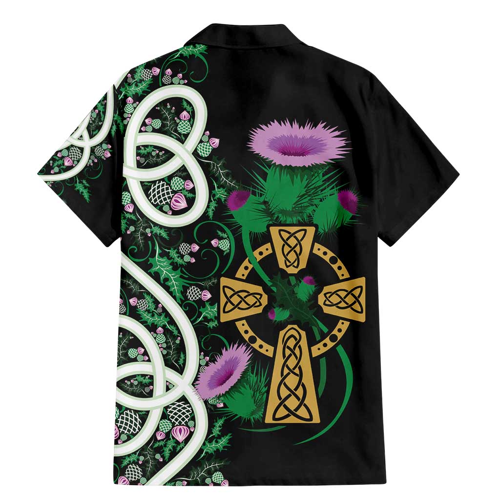 Scottish Celtic Cross Thistle Flowers Family Matching Mermaid Dress and Hawaiian Shirt