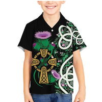 Scottish Celtic Cross Thistle Flowers Family Matching Mermaid Dress and Hawaiian Shirt