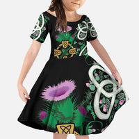 Scottish Celtic Cross Thistle Flowers Family Matching Off Shoulder Maxi Dress and Hawaiian Shirt