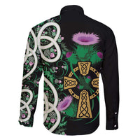 Scottish Celtic Cross Thistle Flowers Family Matching Off Shoulder Maxi Dress and Hawaiian Shirt