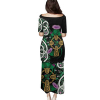 Scottish Celtic Cross Thistle Flowers Family Matching Puletasi and Hawaiian Shirt