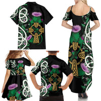 Scottish Celtic Cross Thistle Flowers Family Matching Summer Maxi Dress and Hawaiian Shirt