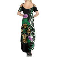 Scottish Celtic Cross Thistle Flowers Family Matching Summer Maxi Dress and Hawaiian Shirt