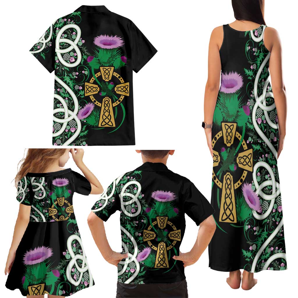 Scottish Celtic Cross Thistle Flowers Family Matching Tank Maxi Dress and Hawaiian Shirt