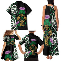 Scottish Celtic Cross Thistle Flowers Family Matching Tank Maxi Dress and Hawaiian Shirt