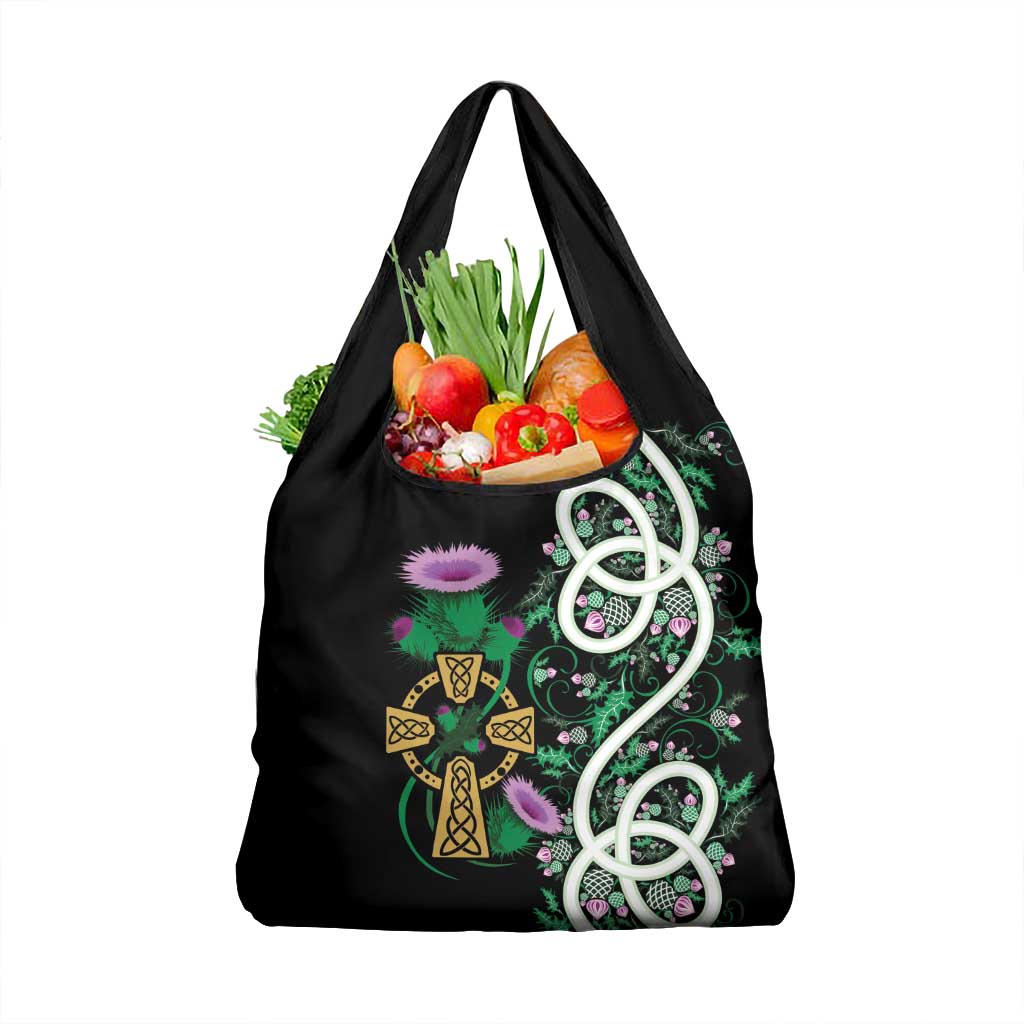 Scottish Celtic Cross Thistle Flowers Grocery Bag