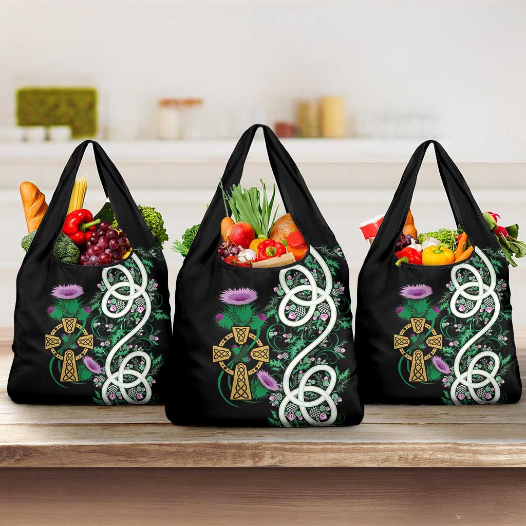 Scottish Celtic Cross Thistle Flowers Grocery Bag