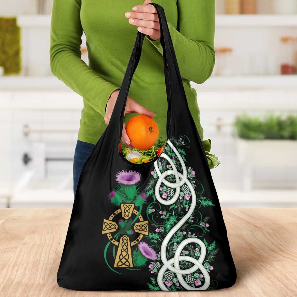 Scottish Celtic Cross Thistle Flowers Grocery Bag