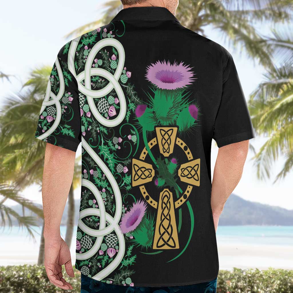 Scottish Celtic Cross Thistle Flowers Hawaiian Shirt