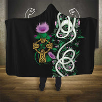 Scottish Celtic Cross Thistle Flowers Hooded Blanket