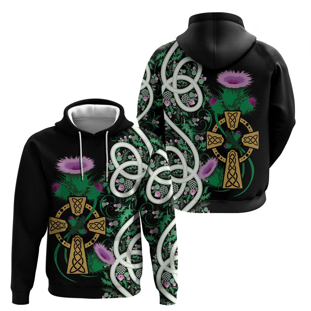 Scottish Celtic Cross Thistle Flowers Hoodie