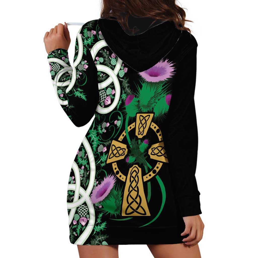 Scottish Celtic Cross Thistle Flowers Hoodie Dress