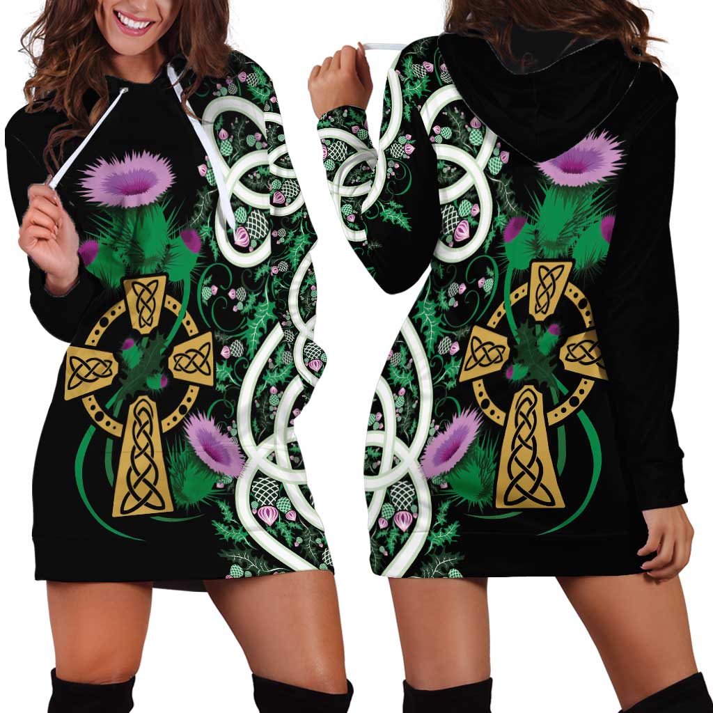 Scottish Celtic Cross Thistle Flowers Hoodie Dress