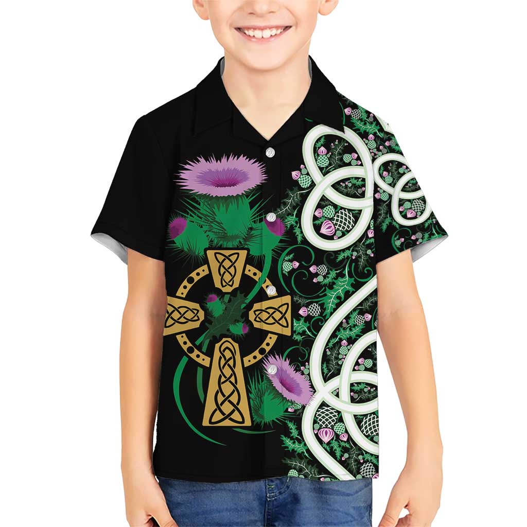 Scottish Celtic Cross Thistle Flowers Kid Hawaiian Shirt