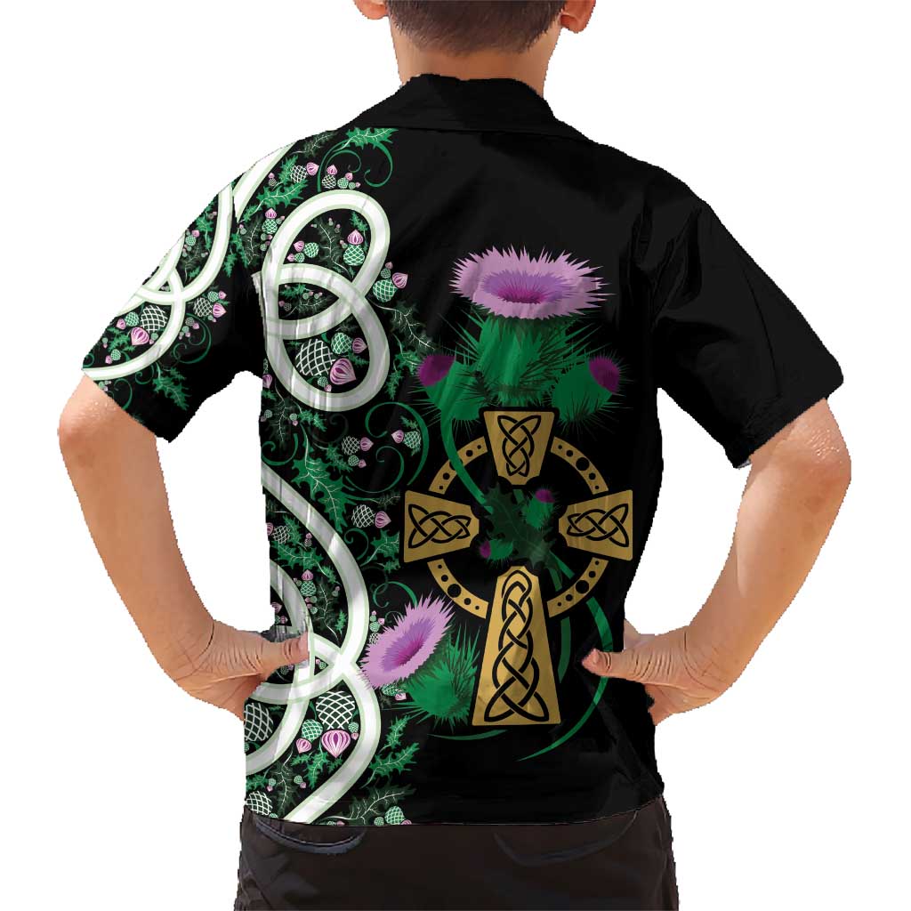 Scottish Celtic Cross Thistle Flowers Kid Hawaiian Shirt