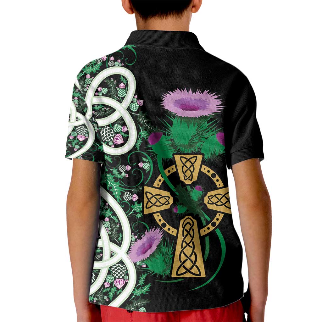 Scottish Celtic Cross Thistle Flowers Kid Polo Shirt