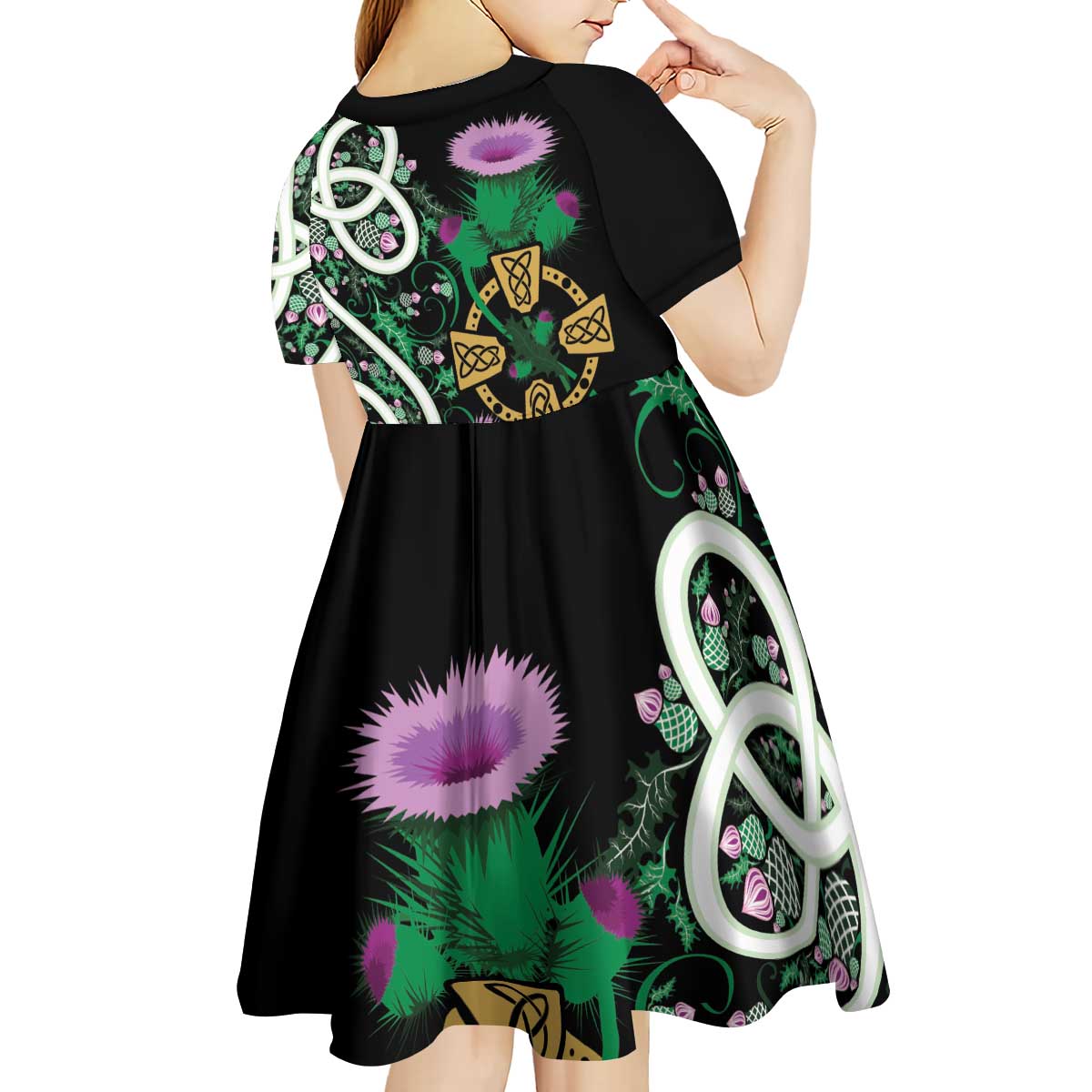 Scottish Celtic Cross Thistle Flowers Kid Short Sleeve Dress