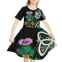 Scottish Celtic Cross Thistle Flowers Kid Short Sleeve Dress