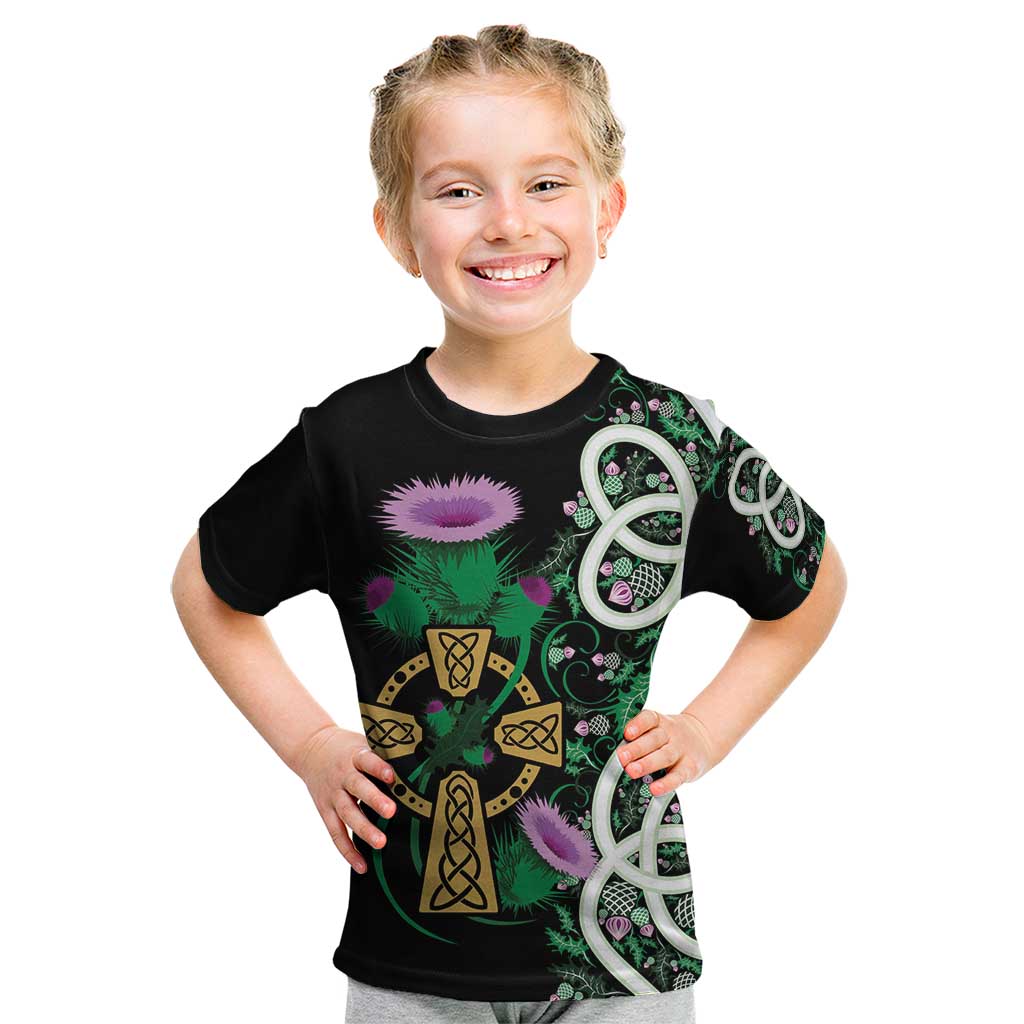 Scottish Celtic Cross Thistle Flowers Kid T Shirt