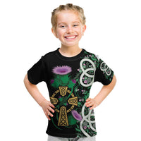 Scottish Celtic Cross Thistle Flowers Kid T Shirt