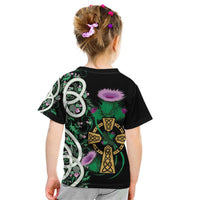 Scottish Celtic Cross Thistle Flowers Kid T Shirt