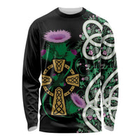 Scottish Celtic Cross Thistle Flowers Long Sleeve Shirt