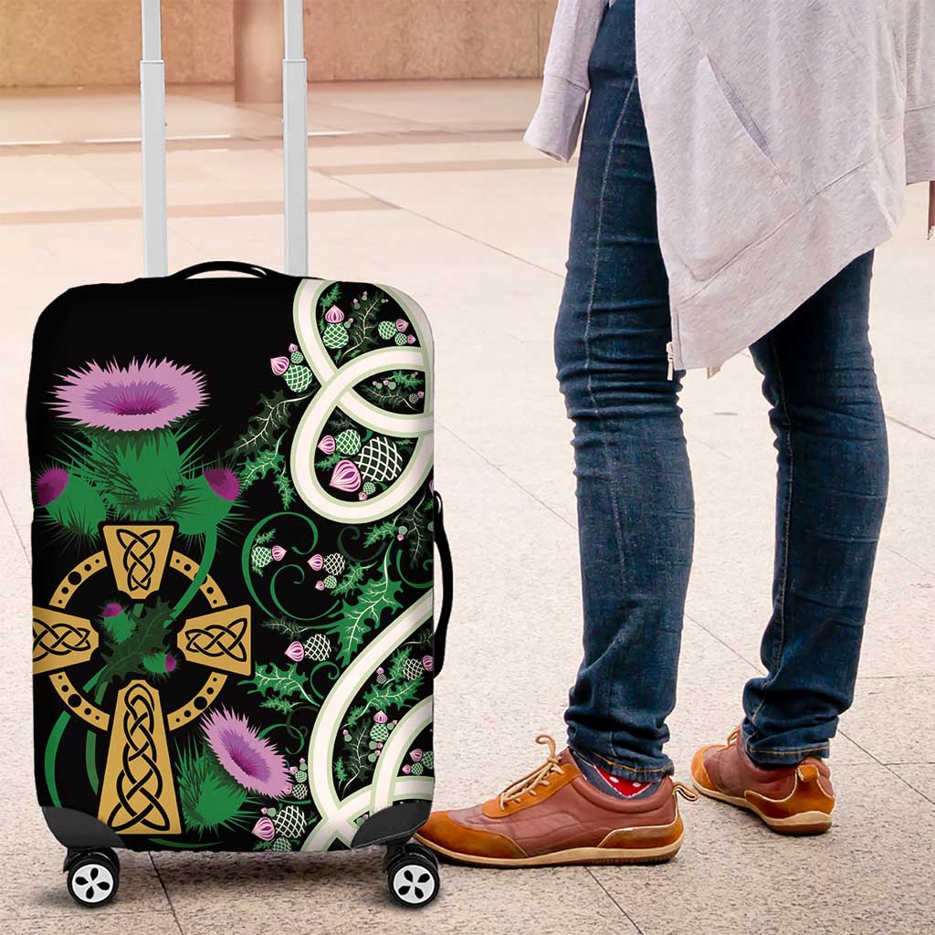 Scottish Celtic Cross Thistle Flowers Luggage Cover