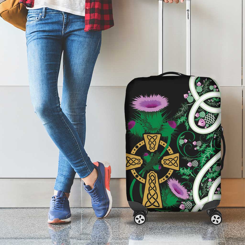 Scottish Celtic Cross Thistle Flowers Luggage Cover
