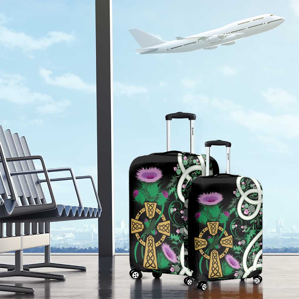 Scottish Celtic Cross Thistle Flowers Luggage Cover