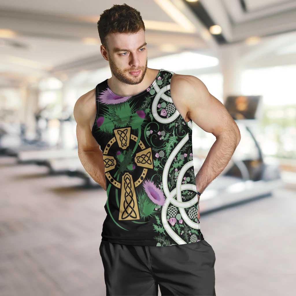 Scottish Celtic Cross Thistle Flowers Men Tank Top