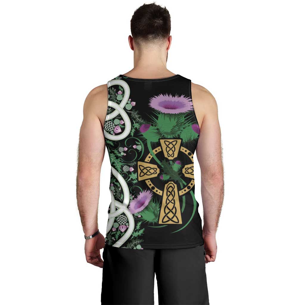 Scottish Celtic Cross Thistle Flowers Men Tank Top