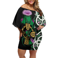 Scottish Celtic Cross Thistle Flowers Off Shoulder Short Dress