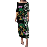 Scottish Celtic Cross Thistle Flowers Puletasi