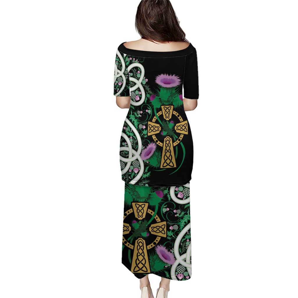 Scottish Celtic Cross Thistle Flowers Puletasi