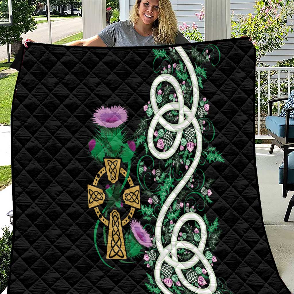 Scottish Celtic Cross Thistle Flowers Quilt