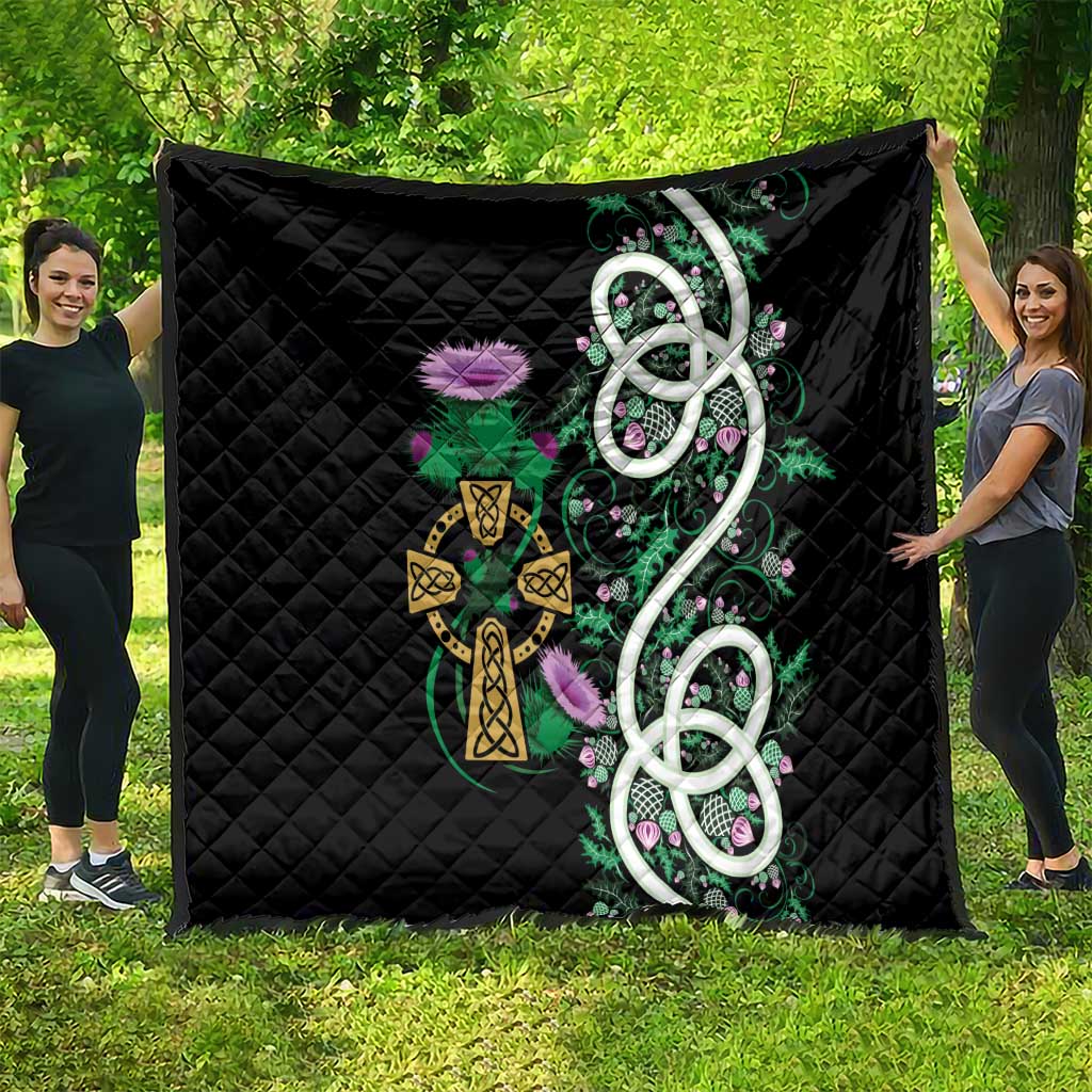 Scottish Celtic Cross Thistle Flowers Quilt