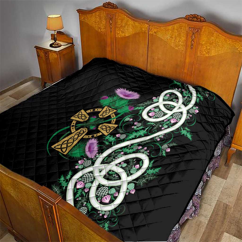 Scottish Celtic Cross Thistle Flowers Quilt