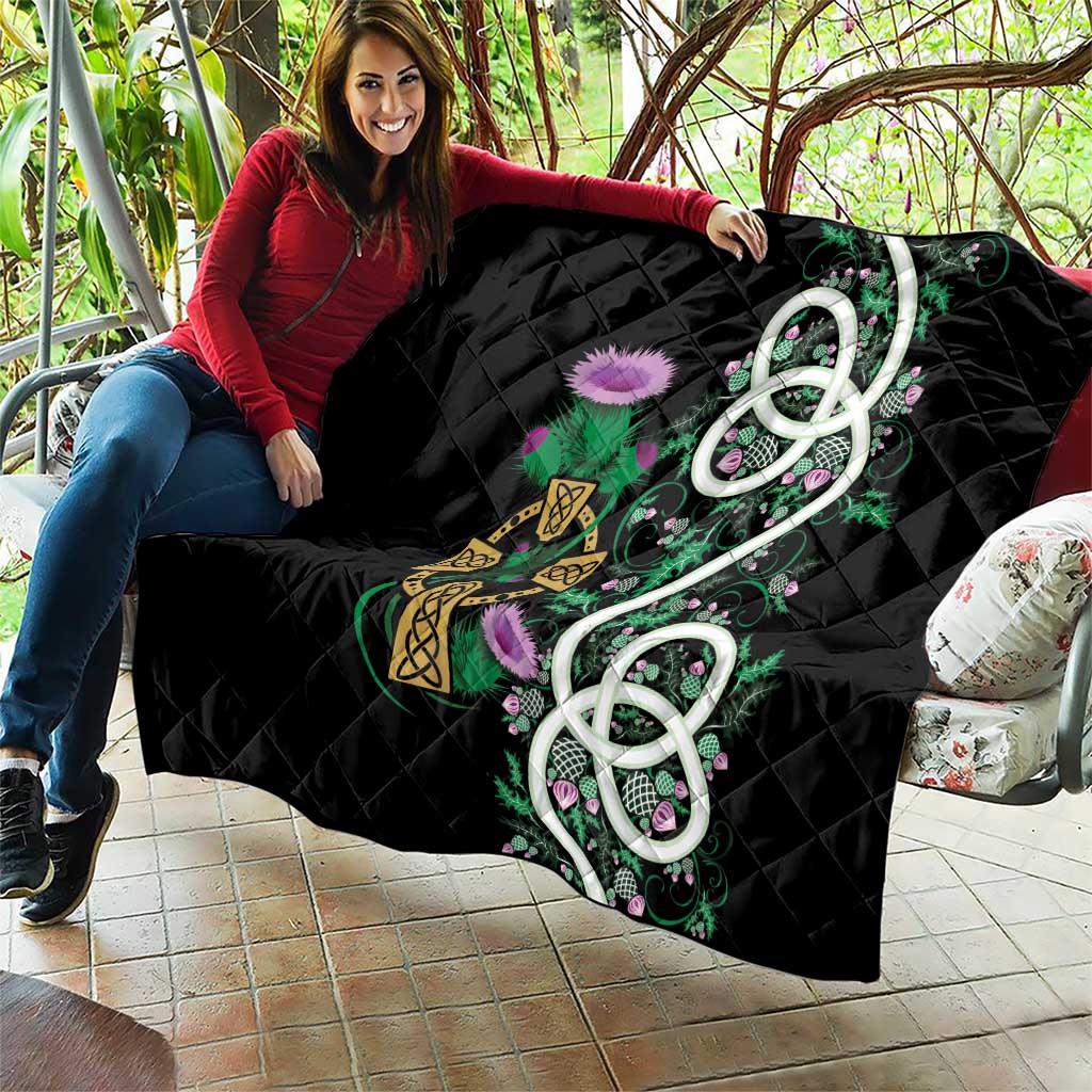 Scottish Celtic Cross Thistle Flowers Quilt
