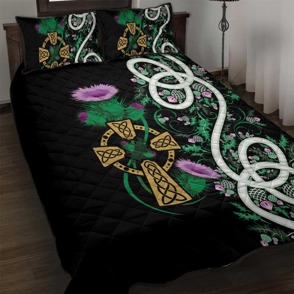 Scottish Celtic Cross Thistle Flowers Quilt Bed Set