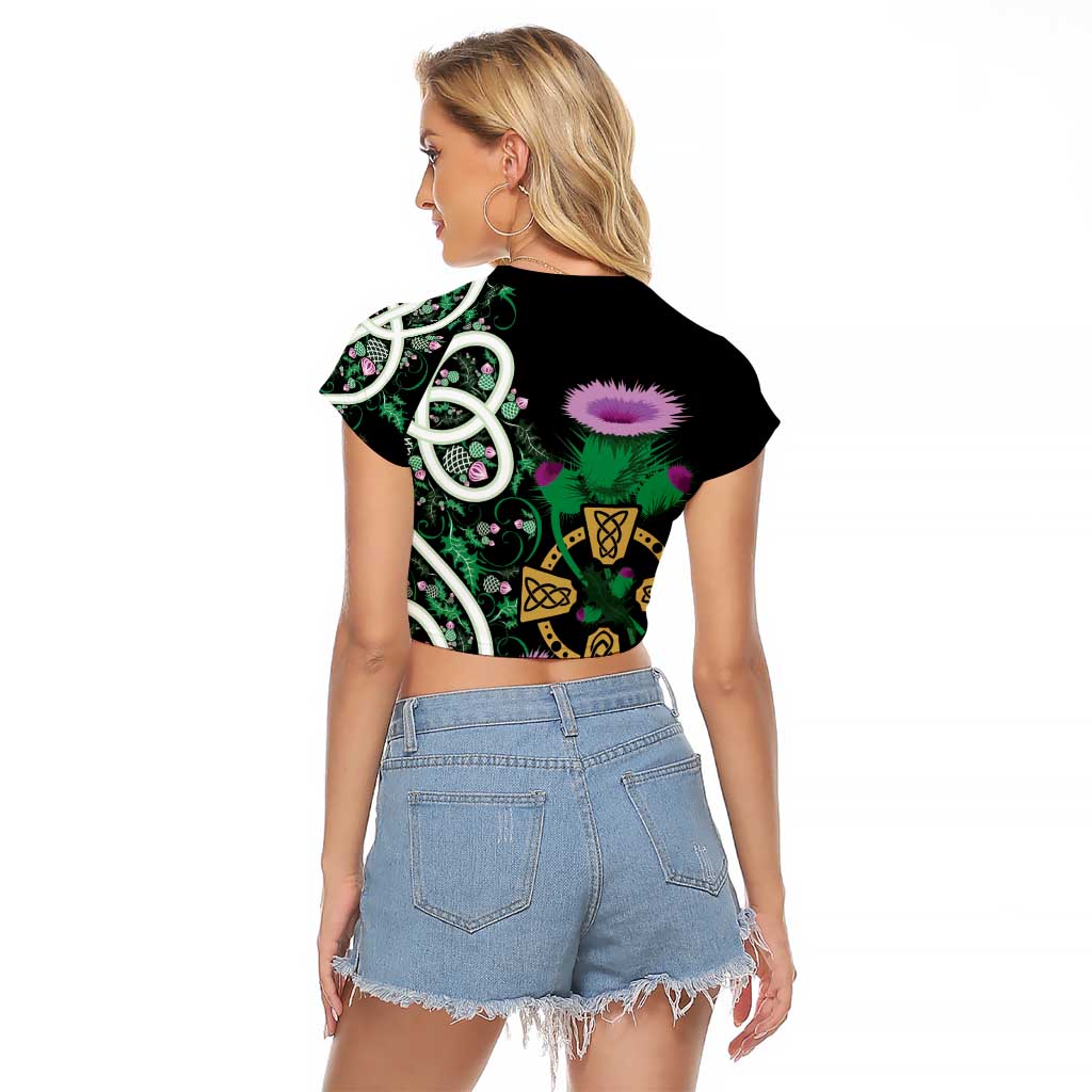 Scottish Celtic Cross Thistle Flowers Raglan Cropped T Shirt