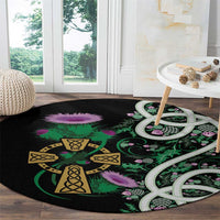 Scottish Celtic Cross Thistle Flowers Round Carpet