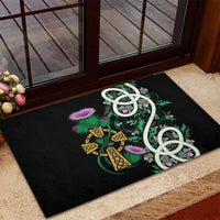 Scottish Celtic Cross Thistle Flowers Rubber Doormat