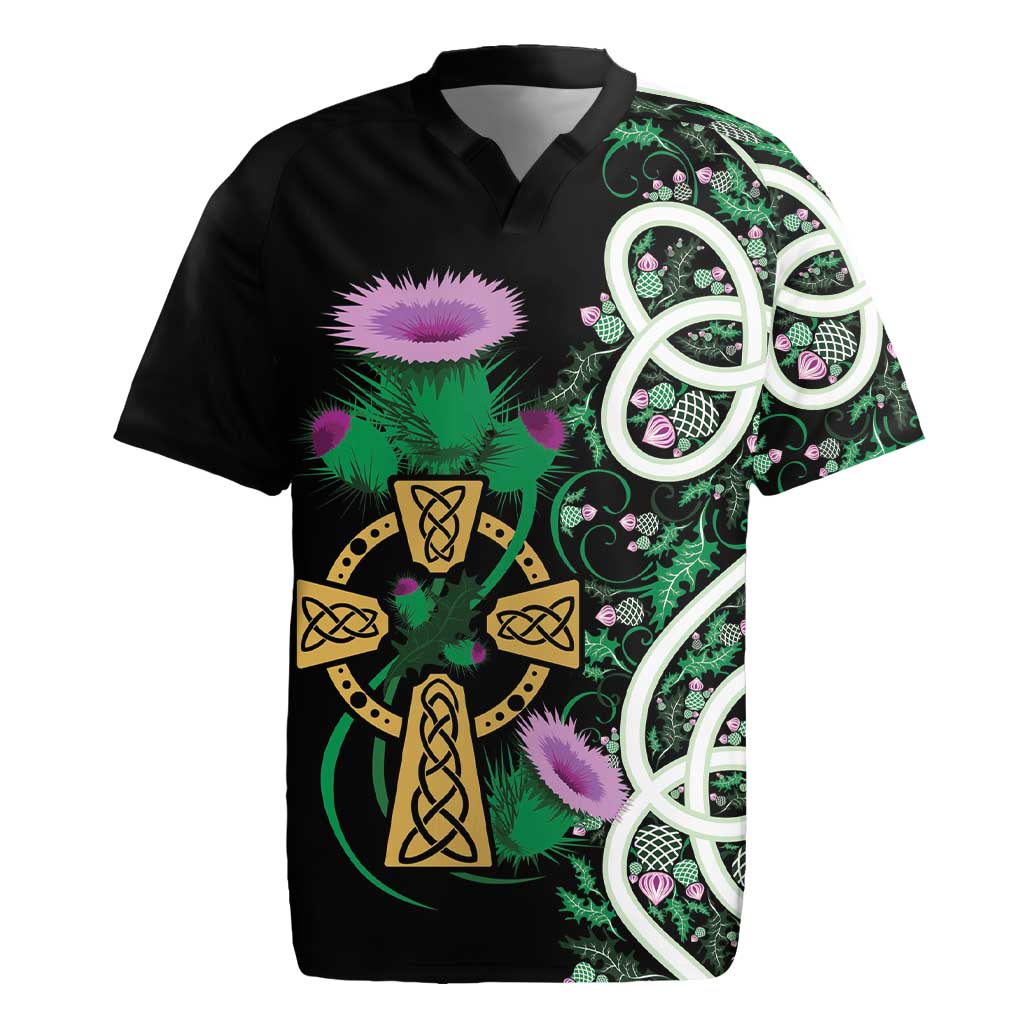 Scottish Celtic Cross Thistle Flowers Rugby Jersey