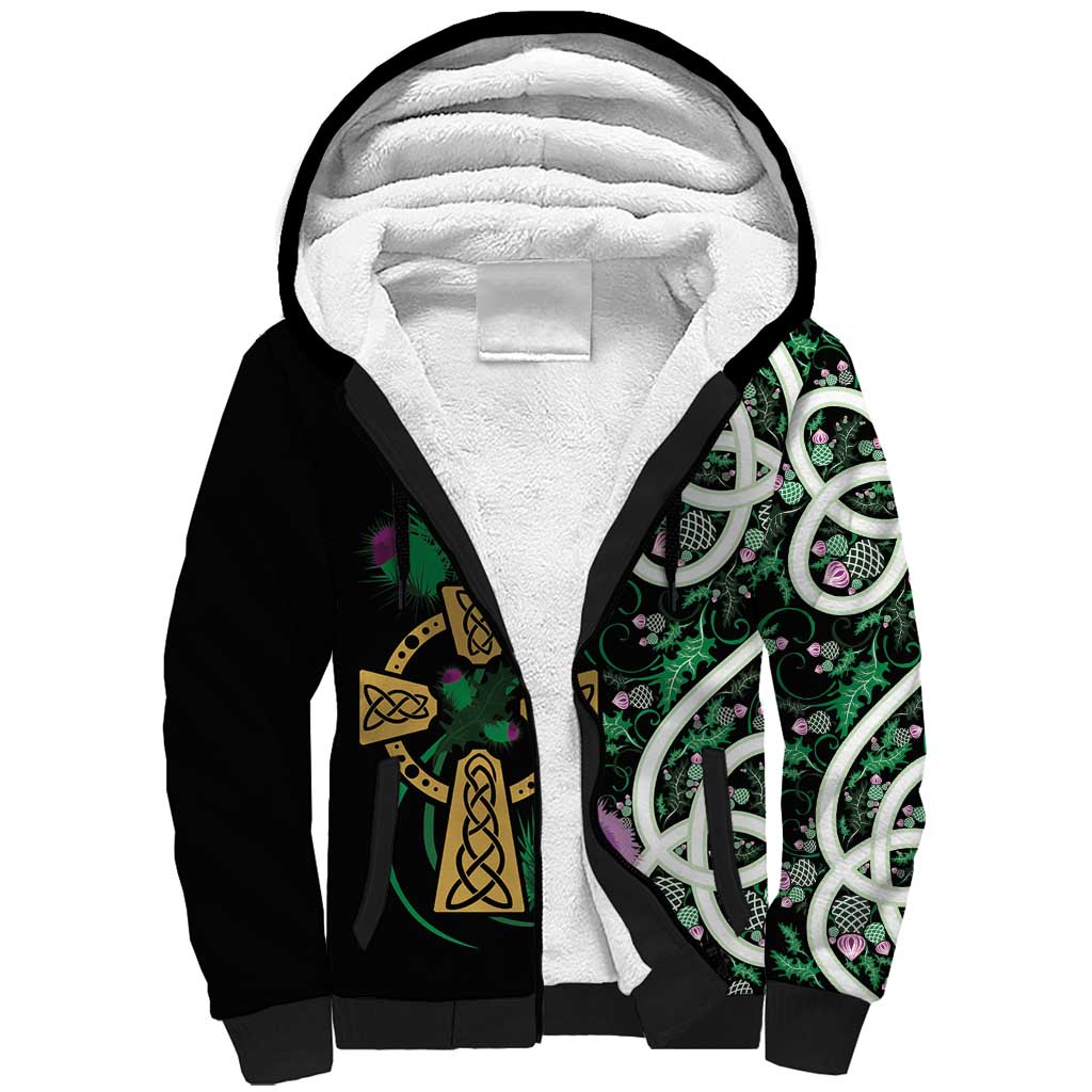 Scottish Celtic Cross Thistle Flowers Sherpa Hoodie