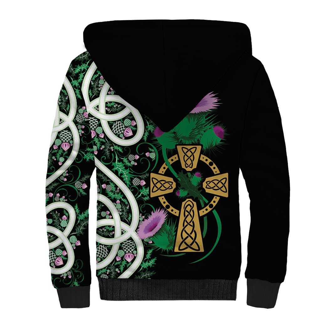 Scottish Celtic Cross Thistle Flowers Sherpa Hoodie