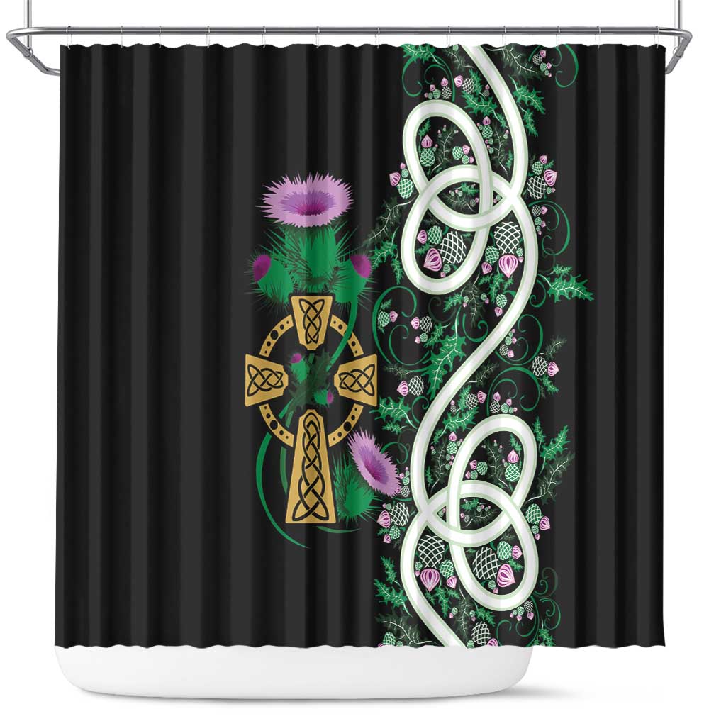 Scottish Celtic Cross Thistle Flowers Shower Curtain