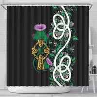 Scottish Celtic Cross Thistle Flowers Shower Curtain