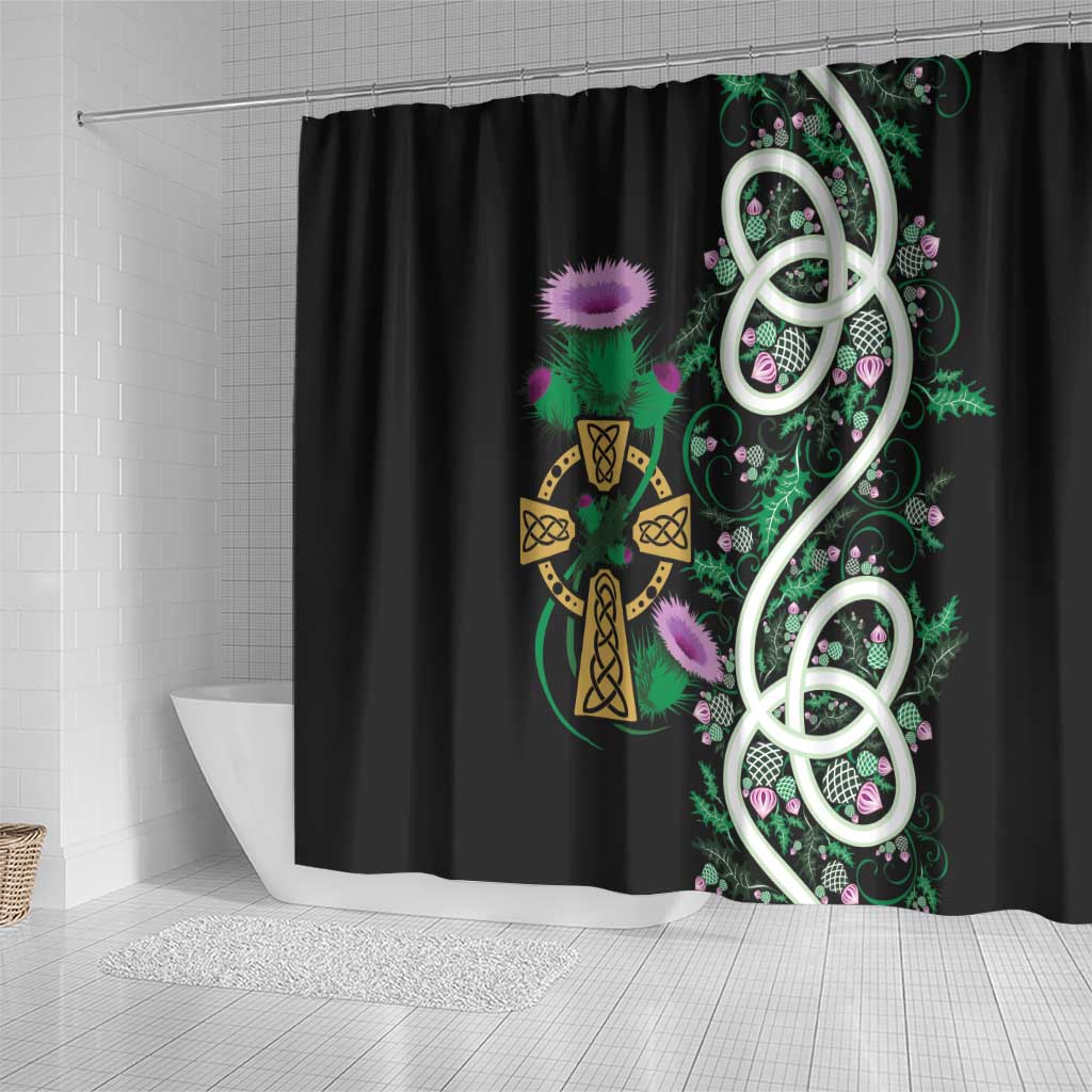 Scottish Celtic Cross Thistle Flowers Shower Curtain