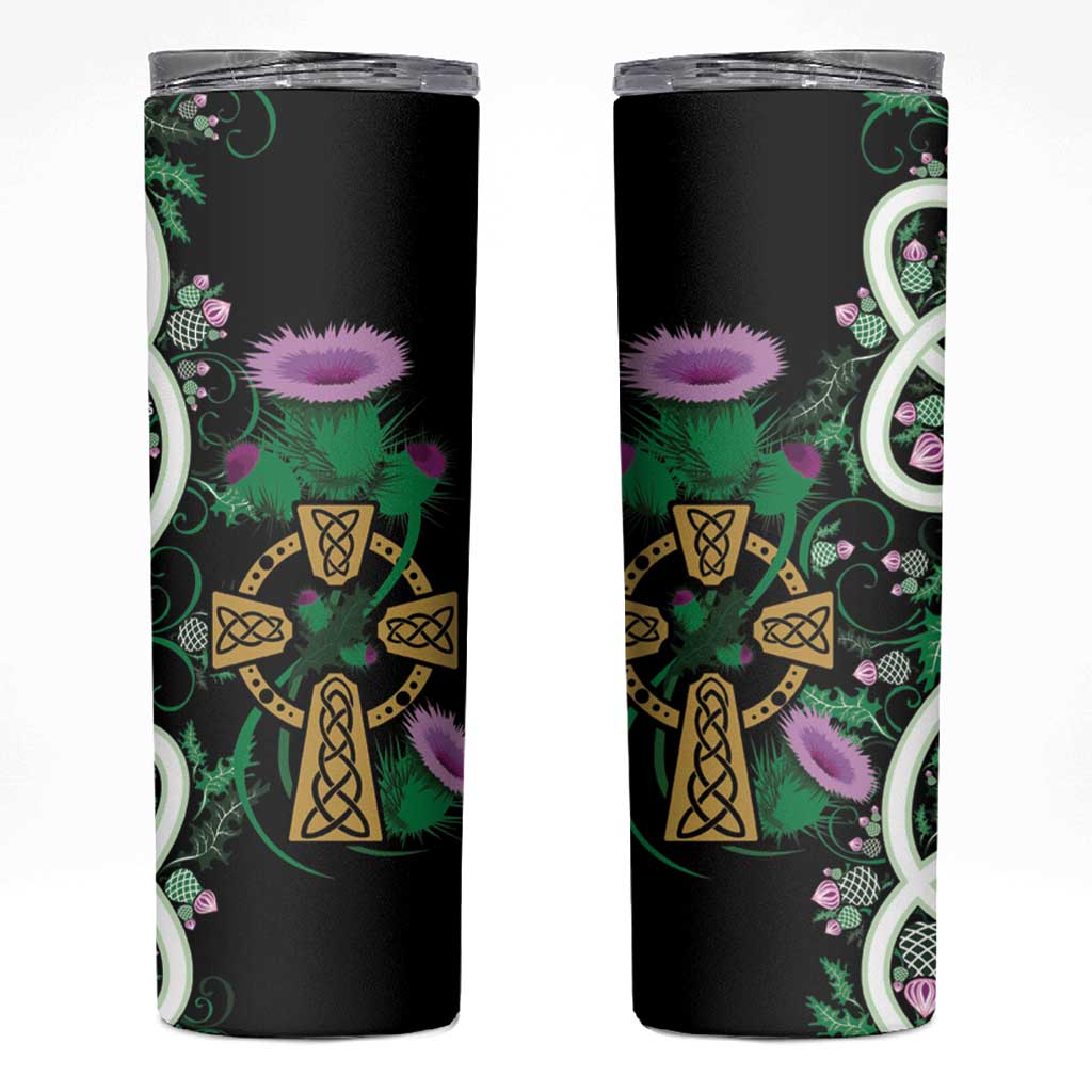 Scottish Celtic Cross Thistle Flowers Skinny Tumbler
