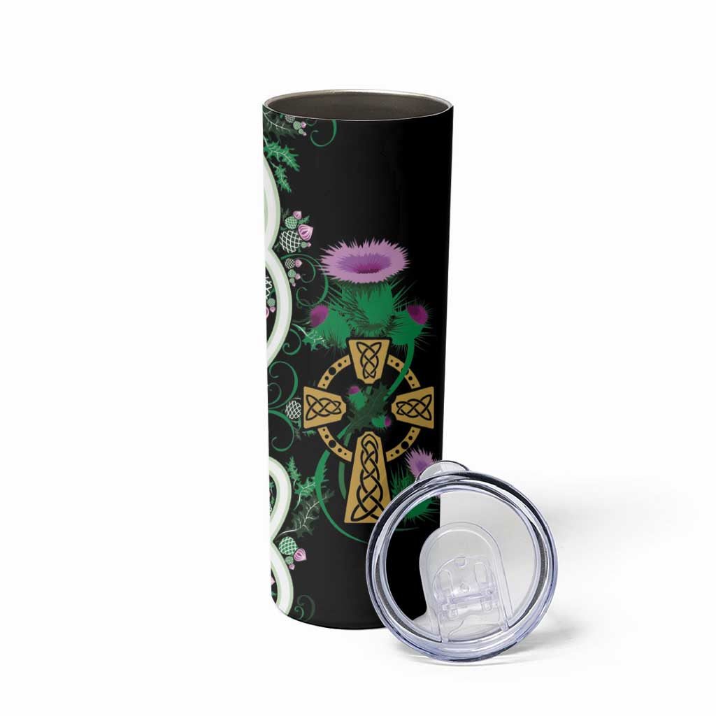 Scottish Celtic Cross Thistle Flowers Skinny Tumbler